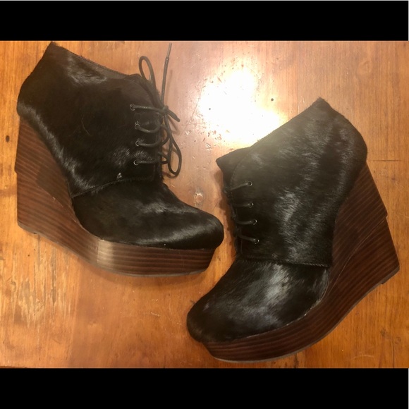 Matiko “ivy” black calf hair lace up wedge booties - Picture 2 of 8